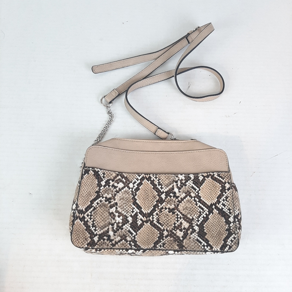 🛍K. Carroll Tan Black Faux Reptile Snake Skin Crossbody Purse